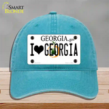 I Love Georgia Novelty License Plate Hat Unconstructed Cotton / Lake Blue