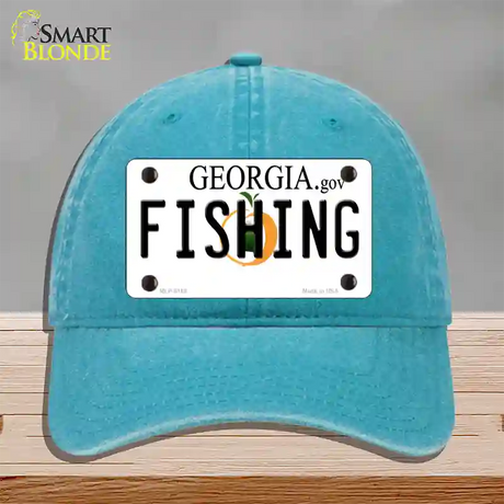 Fishing Georgia Novelty License Plate Hat Unconstructed Cotton / Lake Blue