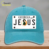 Jesus Georgia Novelty License Plate Hat Unconstructed Cotton / Lake Blue