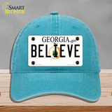 Believe Georgia Novelty License Plate Hat Unconstructed Cotton / Lake Blue