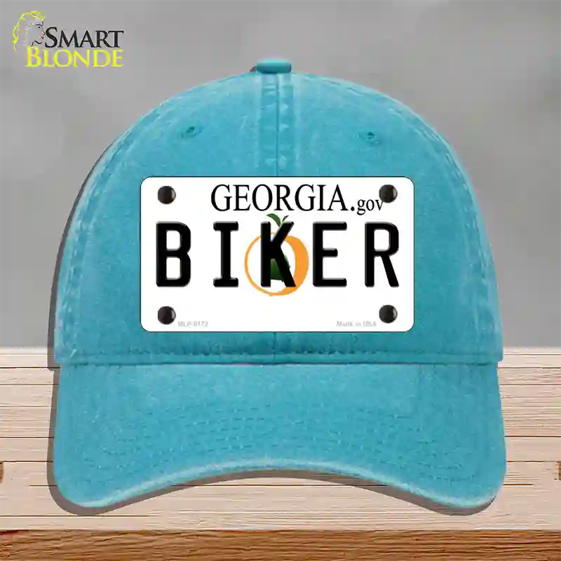 Biker Georgia Novelty License Plate Hat Unconstructed Cotton / Lake Blue