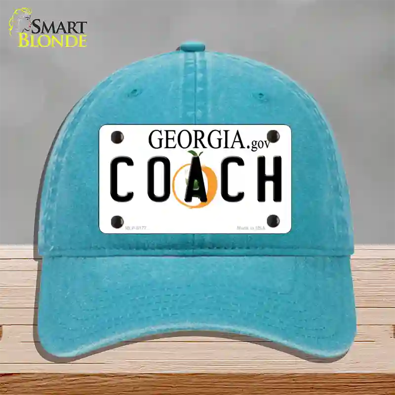 Coach Georgia Novelty License Plate Hat Unconstructed Cotton / Lake Blue