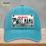 Hot Mama Louisiana Novelty License Plate Hat Unconstructed Cotton / Lake Blue