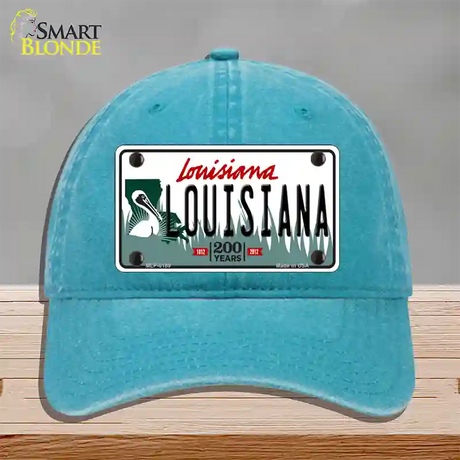 Louisiana Novelty License Plate Hat Unconstructed Cotton / Lake Blue