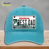 Best Dad Louisiana Novelty License Plate Hat Unconstructed Cotton / Lake Blue