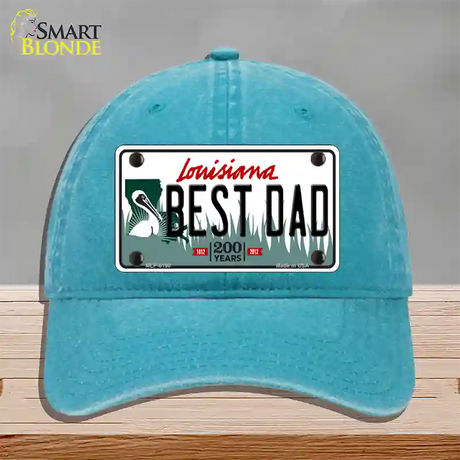 Best Dad Louisiana Novelty License Plate Hat Unconstructed Cotton / Lake Blue