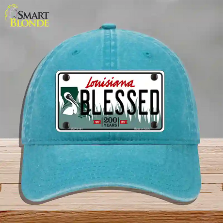 Blessed Louisiana Novelty License Plate Hat Unconstructed Cotton / Lake Blue