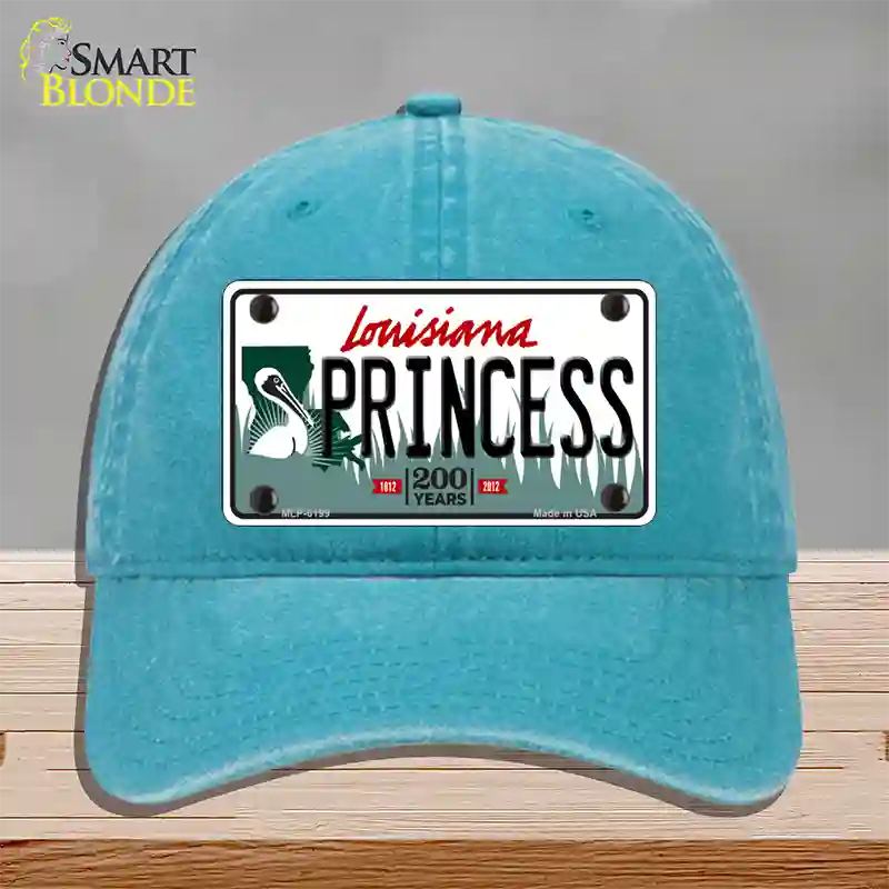 Princess Louisiana Novelty License Plate Hat Unconstructed Cotton / Lake Blue