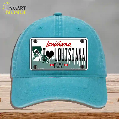 I Love Louisiana Novelty License Plate Hat Unconstructed Cotton / Lake Blue