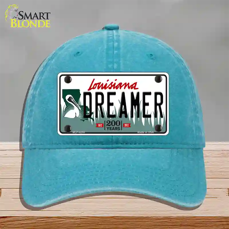 Dreamer Louisiana Novelty License Plate Hat Unconstructed Cotton / Lake Blue