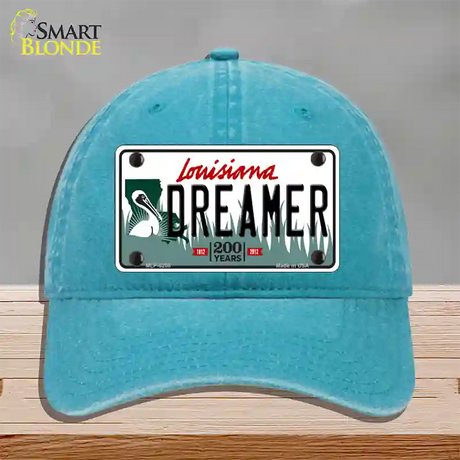 Dreamer Louisiana Novelty License Plate Hat Unconstructed Cotton / Lake Blue