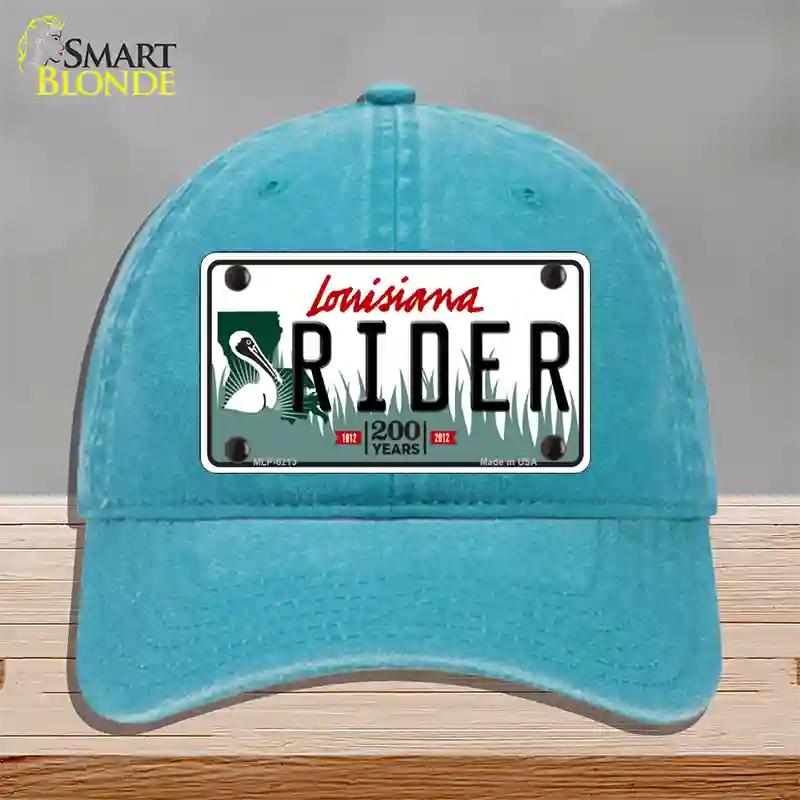 Rider Louisiana Novelty License Plate Hat Unconstructed Cotton / Lake Blue