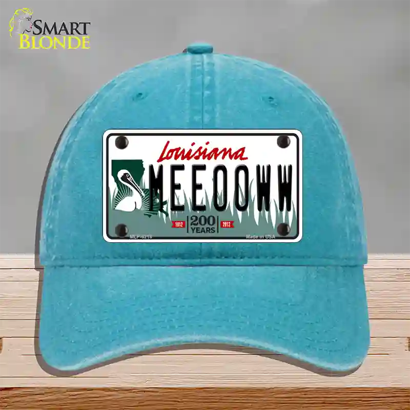 Meeooww Louisiana Novelty License Plate Hat Unconstructed Cotton / Lake Blue