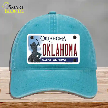 Oklahoma Novelty License Plate Hat Unconstructed Cotton / Lake Blue