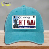 Hot Mama Oklahoma Novelty License Plate Hat Unconstructed Cotton / Lake Blue