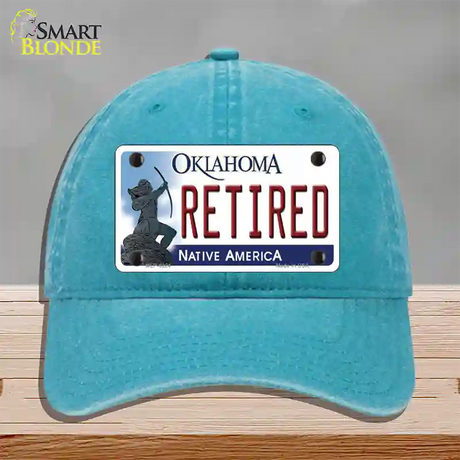 Retired Oklahoma Novelty License Plate Hat Unconstructed Cotton / Lake Blue