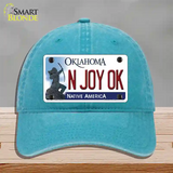 N Joy Ok Oklahoma Novelty License Plate Hat Unconstructed Cotton / Lake Blue