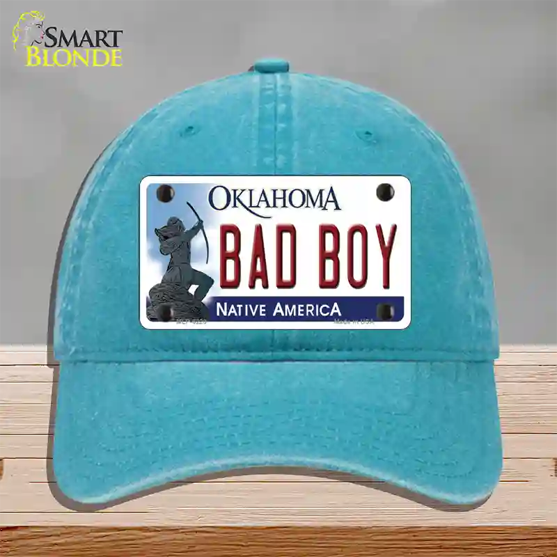 Bad Boy Oklahoma Novelty License Plate Hat Unconstructed Cotton / Lake Blue