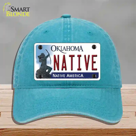 Native Oklahoma Novelty License Plate Hat Unconstructed Cotton / Lake Blue