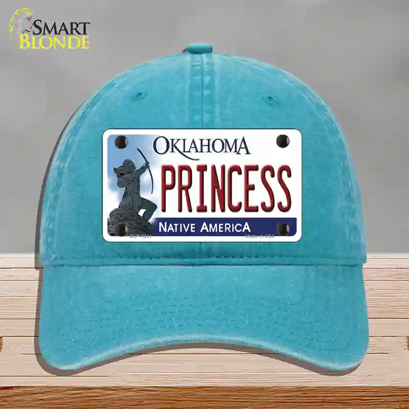 Princess Oklahoma Novelty License Plate Hat Unconstructed Cotton / Lake Blue