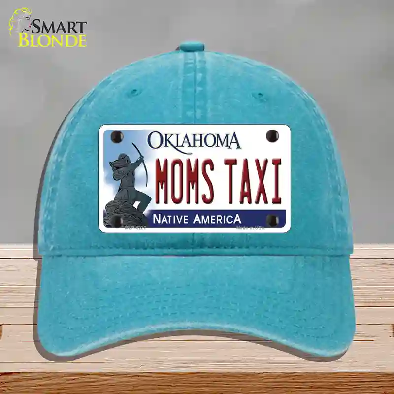 Moms Taxi Oklahoma Novelty License Plate Hat Unconstructed Cotton / Lake Blue