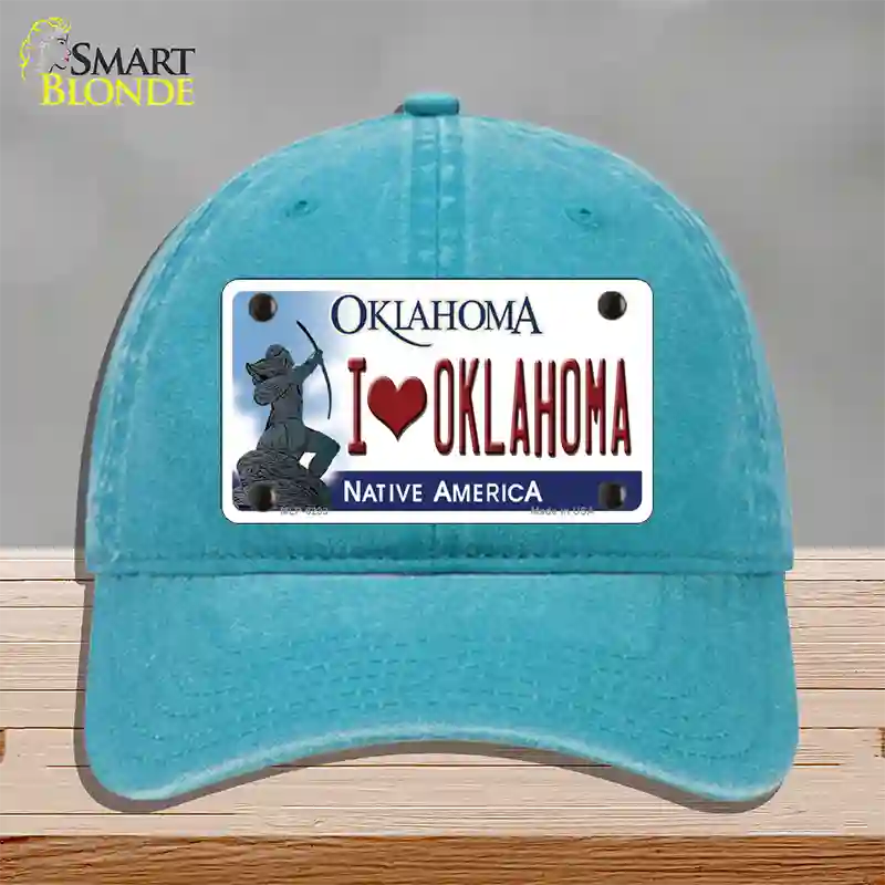 I Love Oklahoma Novelty License Plate Hat Unconstructed Cotton / Lake Blue