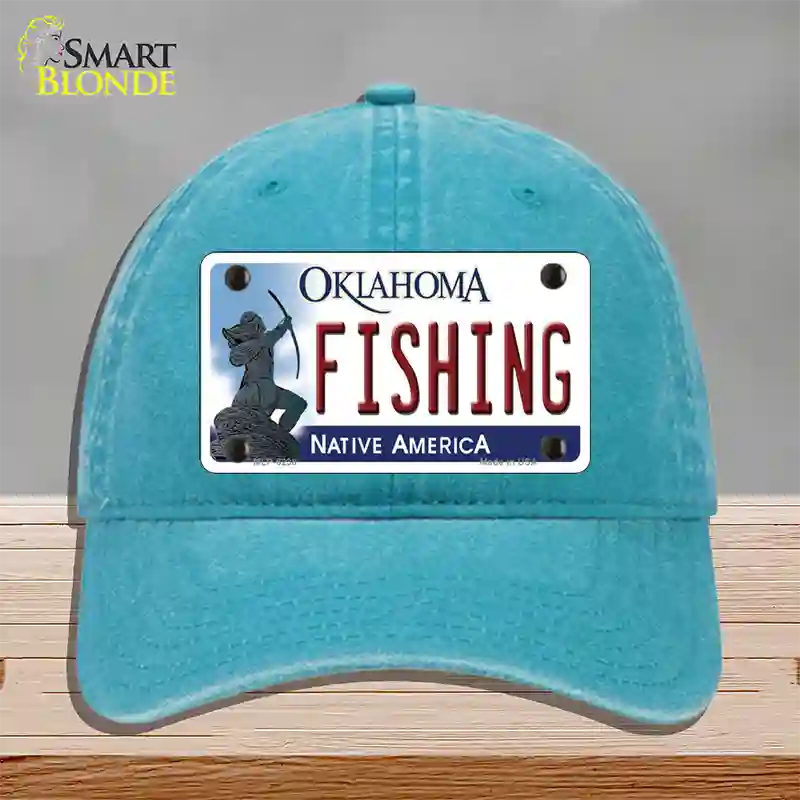 Fishing Oklahoma Novelty License Plate Hat Unconstructed Cotton / Lake Blue