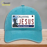 Jesus Oklahoma Novelty License Plate Hat Unconstructed Cotton / Lake Blue