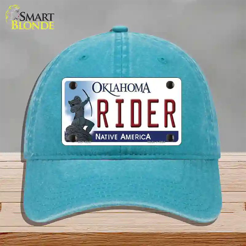 Rider Oklahoma Novelty License Plate Hat Unconstructed Cotton / Lake Blue