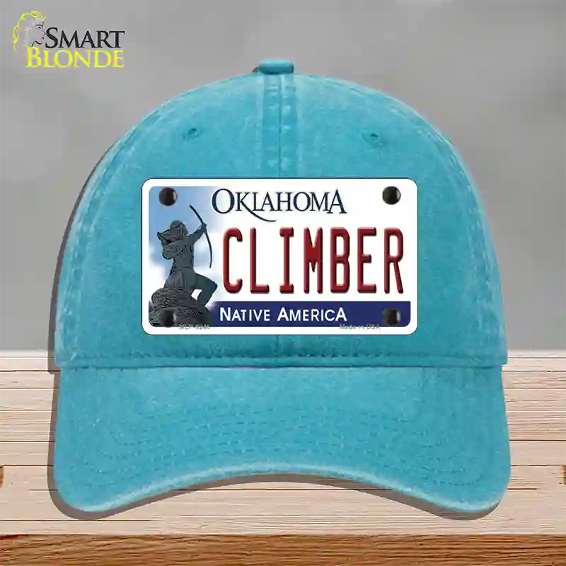 Climber Oklahoma Novelty License Plate Hat Unconstructed Cotton / Lake Blue