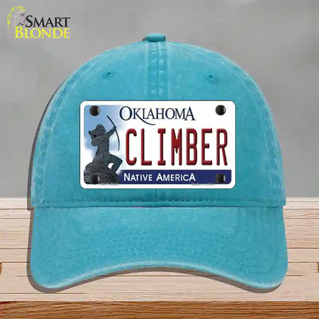 Climber Oklahoma Novelty License Plate Hat Unconstructed Cotton / Lake Blue