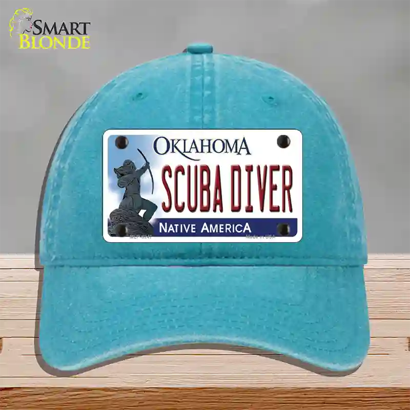 Scuba Diver Oklahoma Novelty License Plate Hat Unconstructed Cotton / Lake Blue