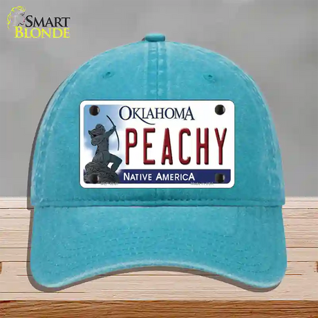 Peachy Oklahoma Novelty License Plate Hat Unconstructed Cotton / Lake Blue