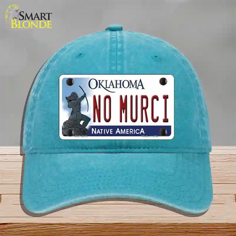 No Murci Oklahoma Novelty License Plate Hat Unconstructed Cotton / Lake Blue