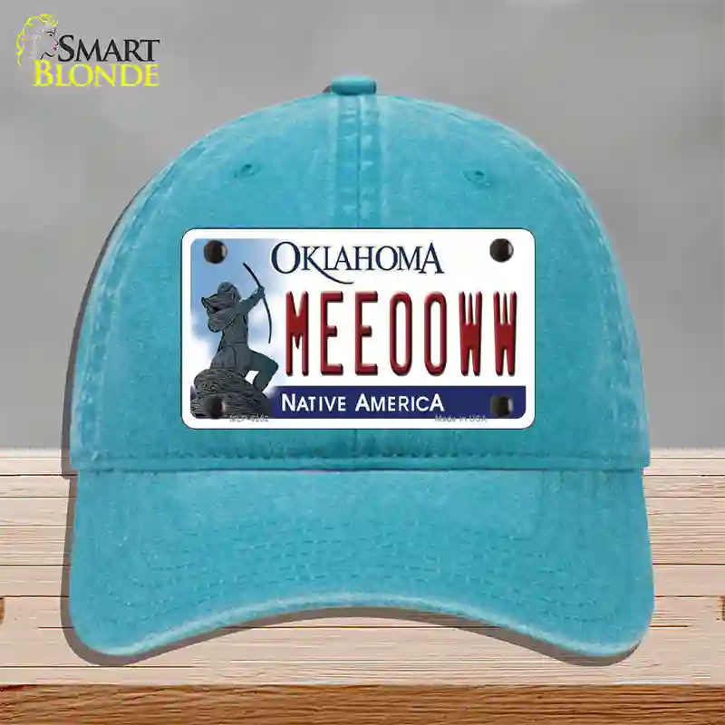 Meeooww Oklahoma Novelty License Plate Hat Unconstructed Cotton / Lake Blue