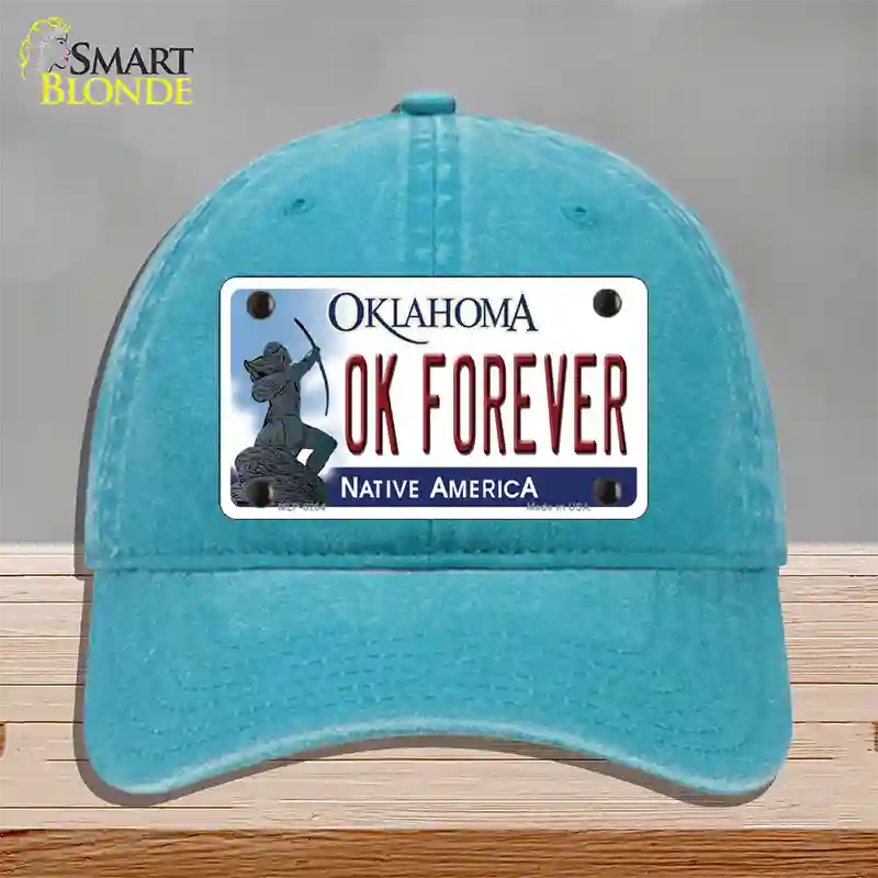 Ok Forever Oklahoma Novelty License Plate Hat Unconstructed Cotton / Lake Blue