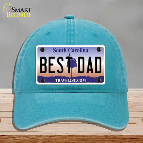 Best Dad South Carolina Novelty License Plate Hat Unconstructed Cotton / Lake Blue