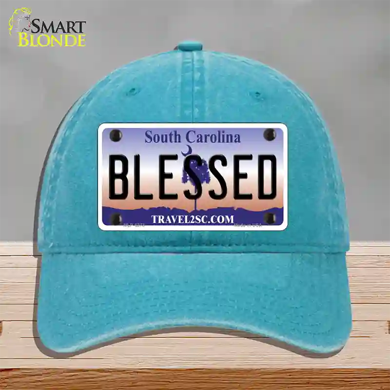 Blessed South Carolina Novelty License Plate Hat Unconstructed Cotton / Lake Blue