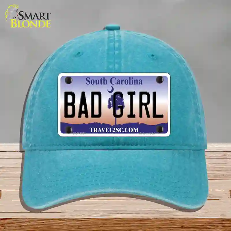 Bad Girl South Carolina Novelty License Plate Hat Unconstructed Cotton / Lake Blue