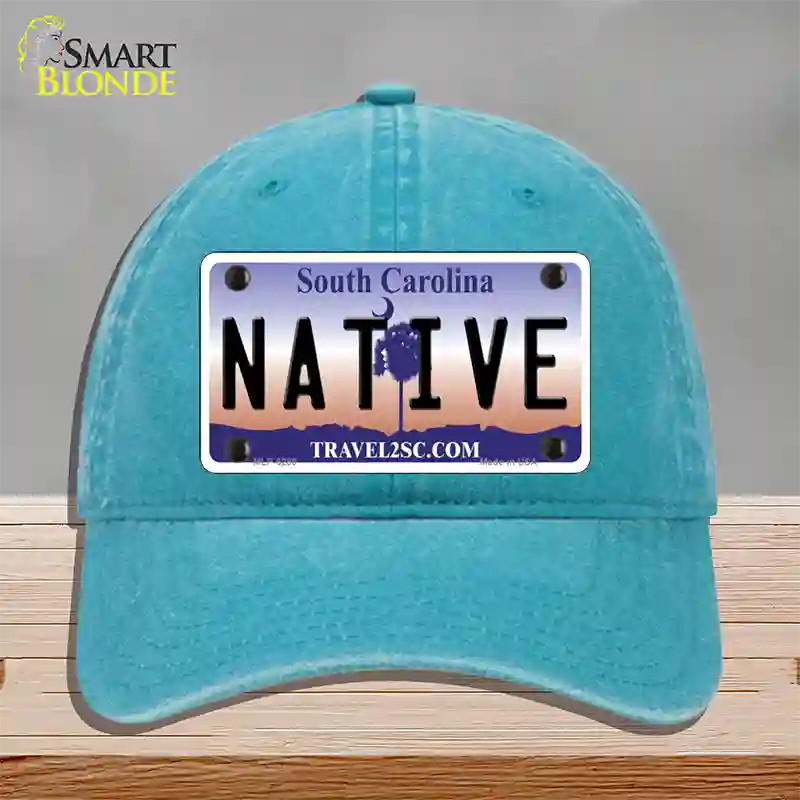 Native South Carolina Novelty License Plate Hat Unconstructed Cotton / Lake Blue