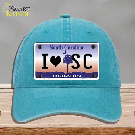 I Love South Carolina Novelty License Plate Hat Unconstructed Cotton / Lake Blue