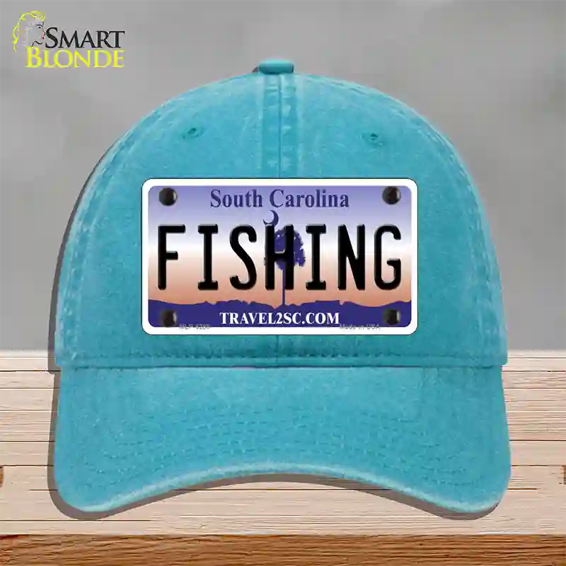 Fishing South Carolina Novelty License Plate Hat Unconstructed Cotton / Lake Blue