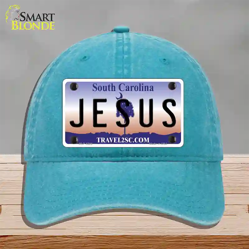 Jesus South Carolina Novelty License Plate Hat Unconstructed Cotton / Lake Blue