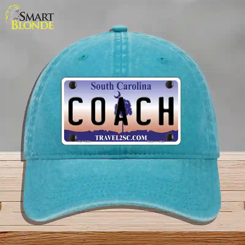 Coach South Carolina Novelty License Plate Hat Unconstructed Cotton / Lake Blue