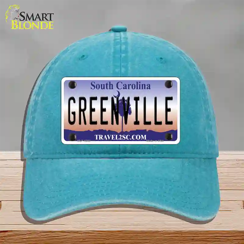 Greenville South Carolina Novelty License Plate Hat Unconstructed Cotton / Lake Blue