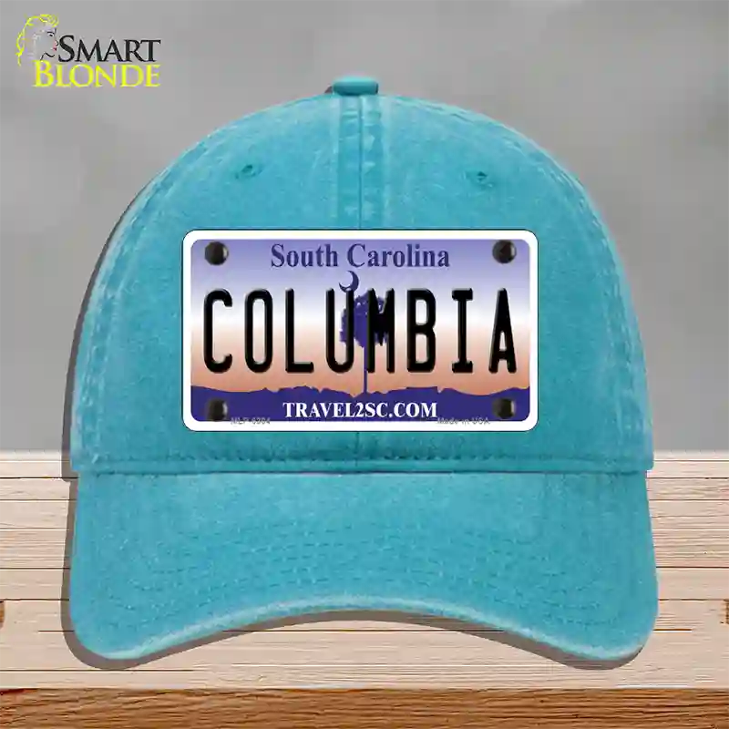 Columbia South Carolina Novelty License Plate Hat Unconstructed Cotton / Lake Blue