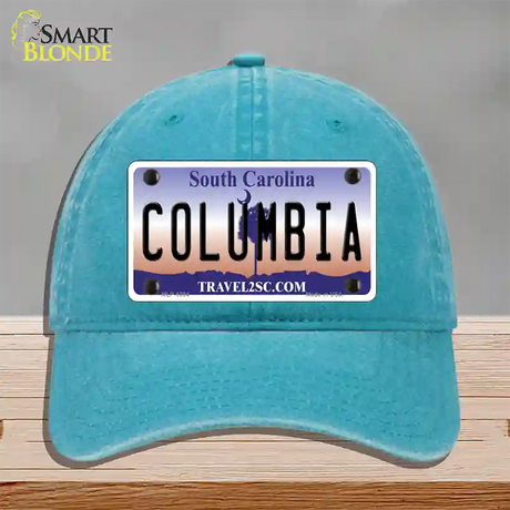 Columbia South Carolina Novelty License Plate Hat Unconstructed Cotton / Lake Blue