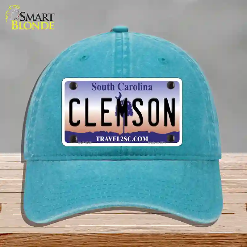 Clemson South Carolina Novelty License Plate Hat Unconstructed Cotton / Lake Blue