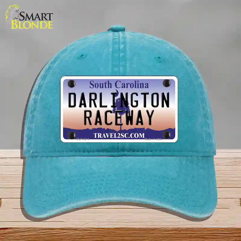 Darlington Raceway South Carolina Novelty License Plate Hat Unconstructed Cotton / Lake Blue