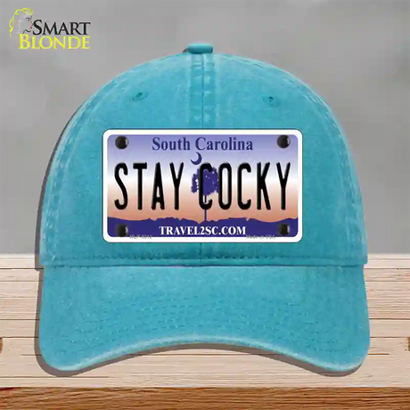 Stay Cocky South Carolina Novelty License Plate Hat Unconstructed Cotton / Lake Blue